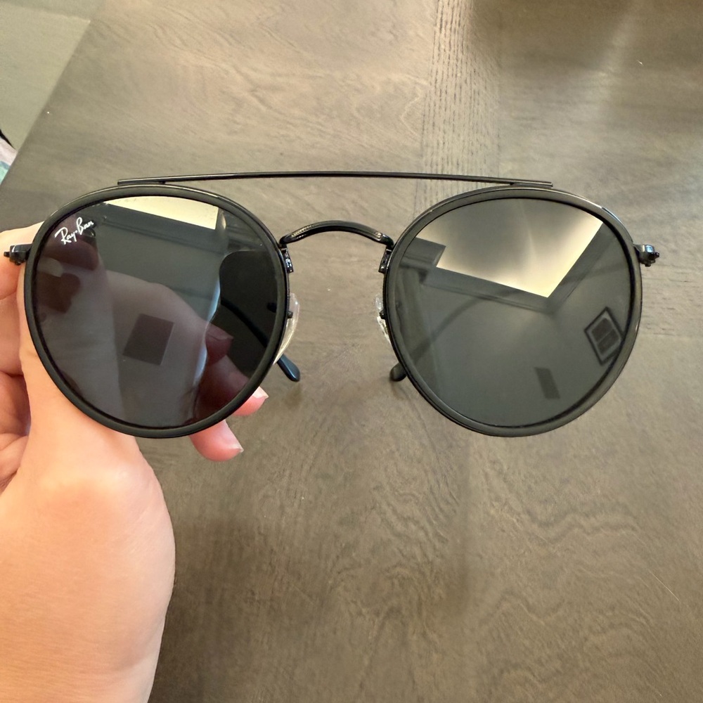Ray-Ban Round Double Bridge Sunglasses - Black- New